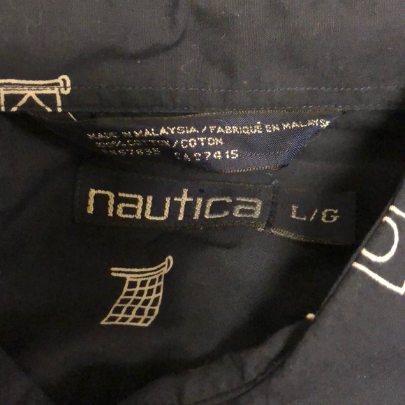 Nautica Men's Woven Solid Button Down Cotton Shirt Blue Size 34X35